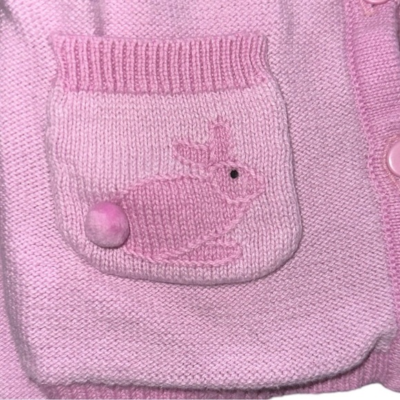 Strasburg Embroidered Bunny Pockets Cotton Knit Pink Sweater Cardigan Sz 6-12M - Picture 2 of 6